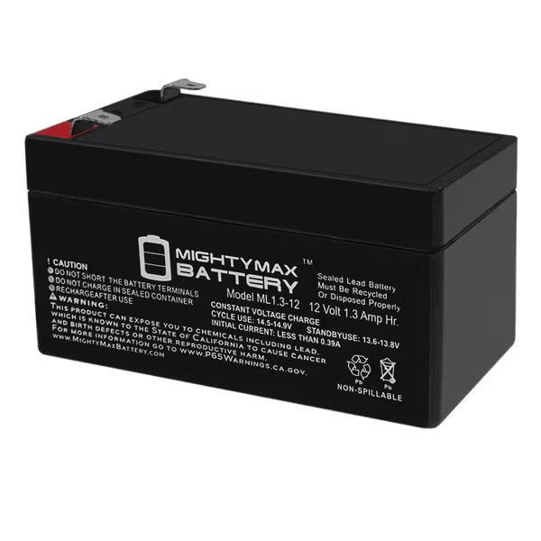 12V 1.3AH SLA Replacement for Power Sonic PS1212 + 12V Charger, Mighty Max Battery, Mfr#: ML1.3-12CHRGR9